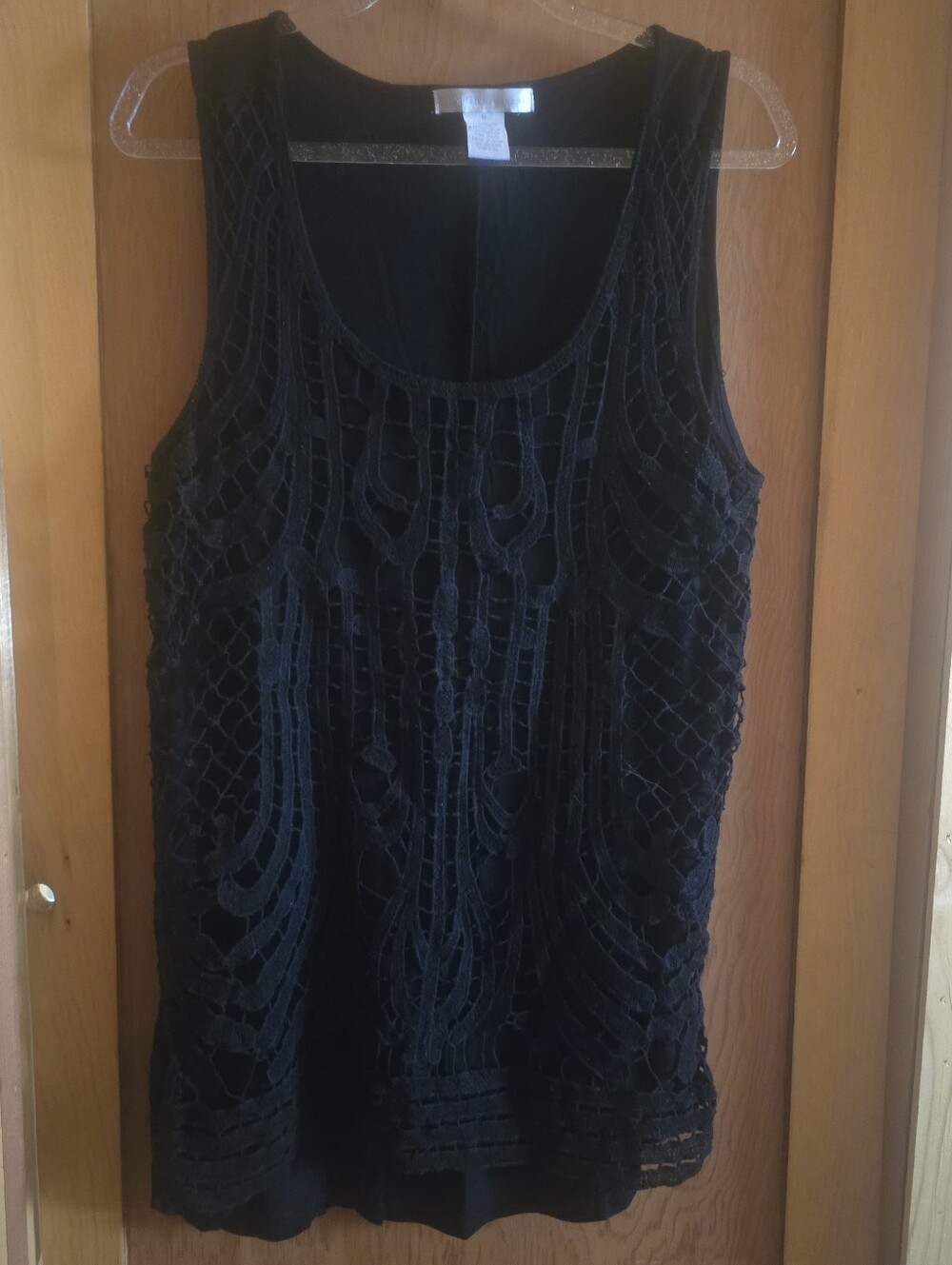 Design history womens medium black slit back knit front boho top tunic blouse